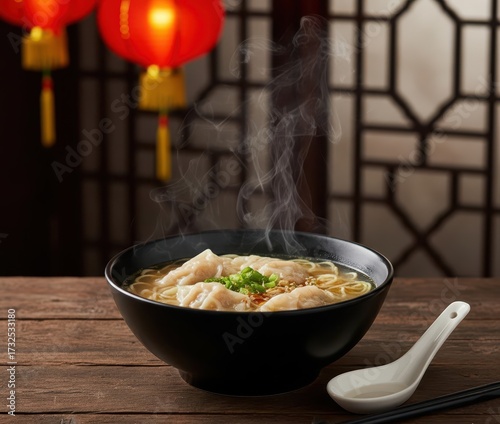 Wonton Soup (馄饨汤) with Pork and Shrimp Dumplings in Clear Broth
