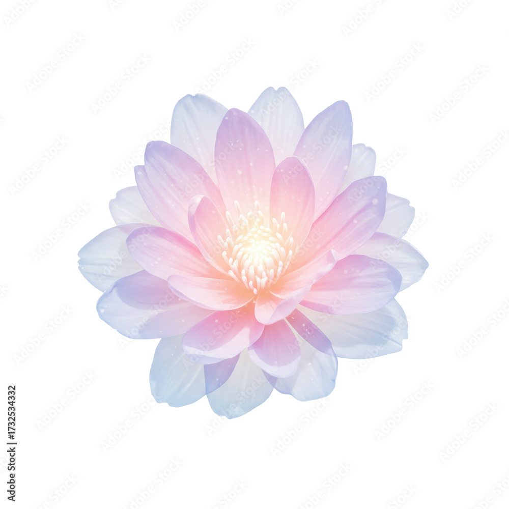 Fototapeta premium Delicate watercolor lotus blossom with pastel pink and blue petals isolated on white background