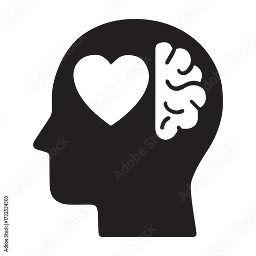 Symbolic representation of human mind dichotomy emotion and logic inside profile silhouette mind body connection concept for mental health awareness silhouette