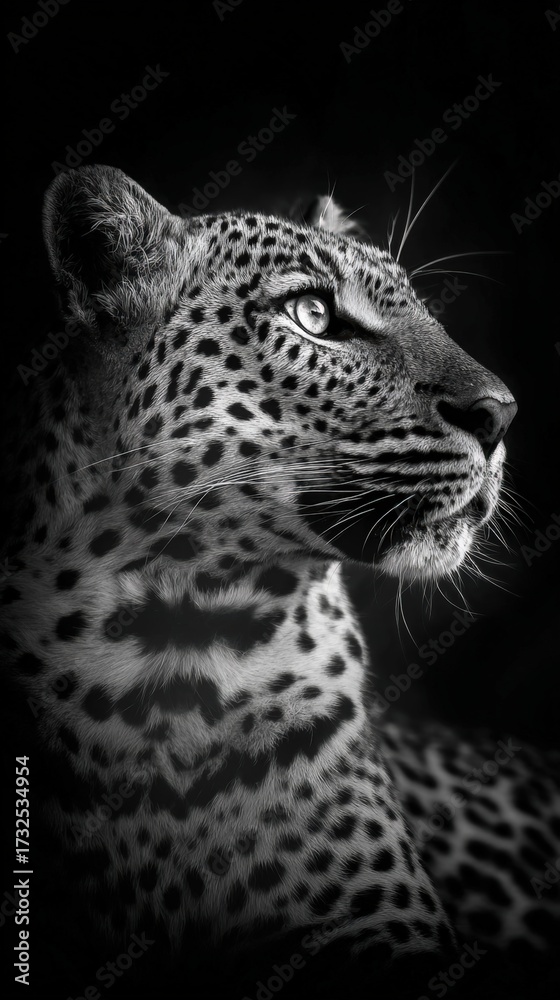 Fototapeta premium Majestic Leopard Portrait in Monochrome with Intense Gaze