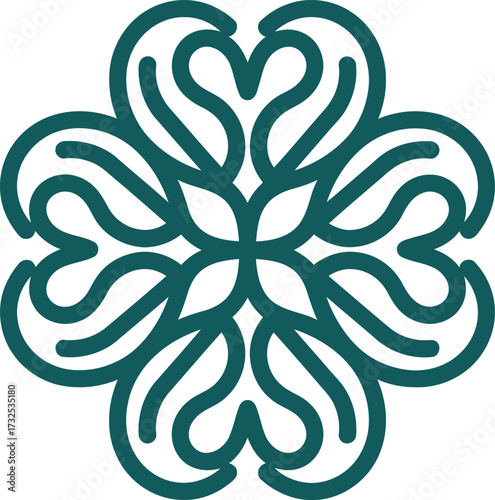 Ornate quatrefoil symbol with a geometric floral design, an elegant decorative element for branding and creative projects. Vector illustration svg file.
