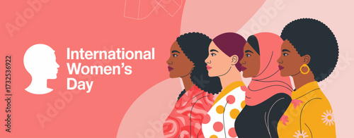 An empowering representation for International Women's Day, this colorful illustration showcases a diverse group of women standing confidently, highlighting unity, culture, and strength.