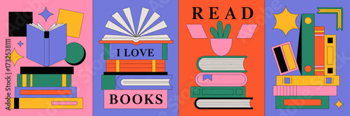 An eye-catching graphic showcasing stacks of books and symbols of reading, representing knowledge and excitement about literature in a stylish and artistic way.