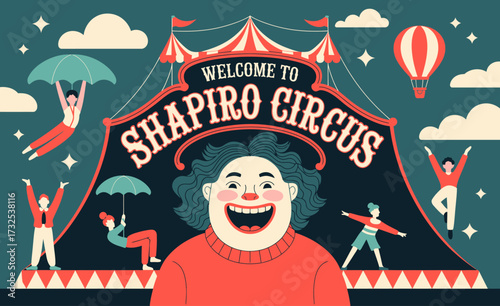 In this captivating circus scene, happy entertainers are performing under a colorful tent, creating an atmosphere of joy and thrill, perfect for audiences of all ages.
