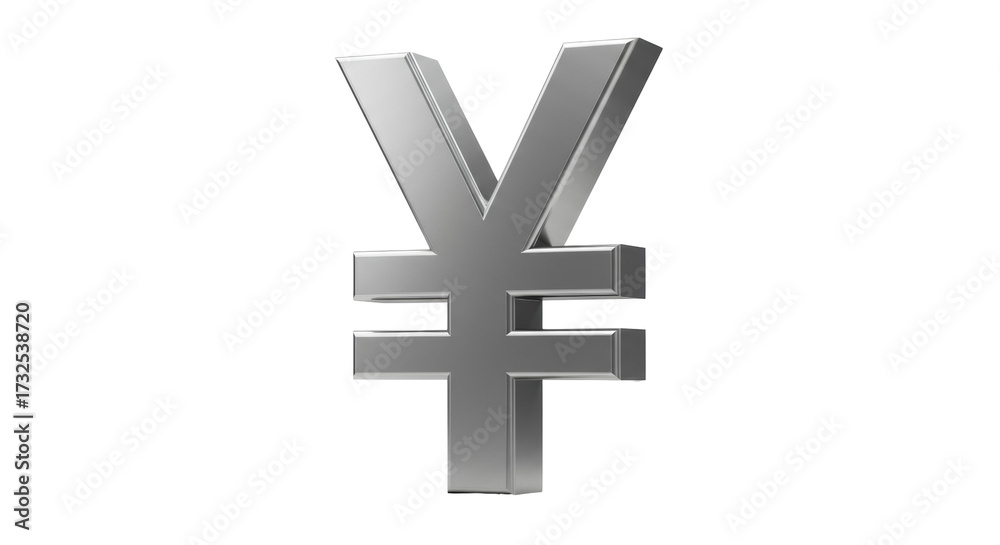 Obraz premium Shiny silver Yen currency symbol isolated PNG, Japanese money sign for finance and business