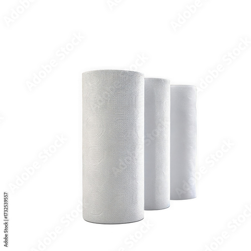 3d textured cylinders in a row isolated on transparent background
