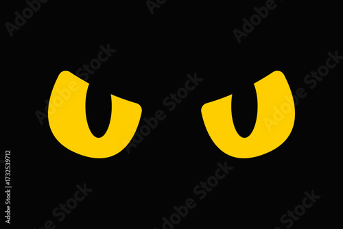 Angry yellow eyes on black background. Vector animal eyes, cat eyes, monster, cartoon eyes