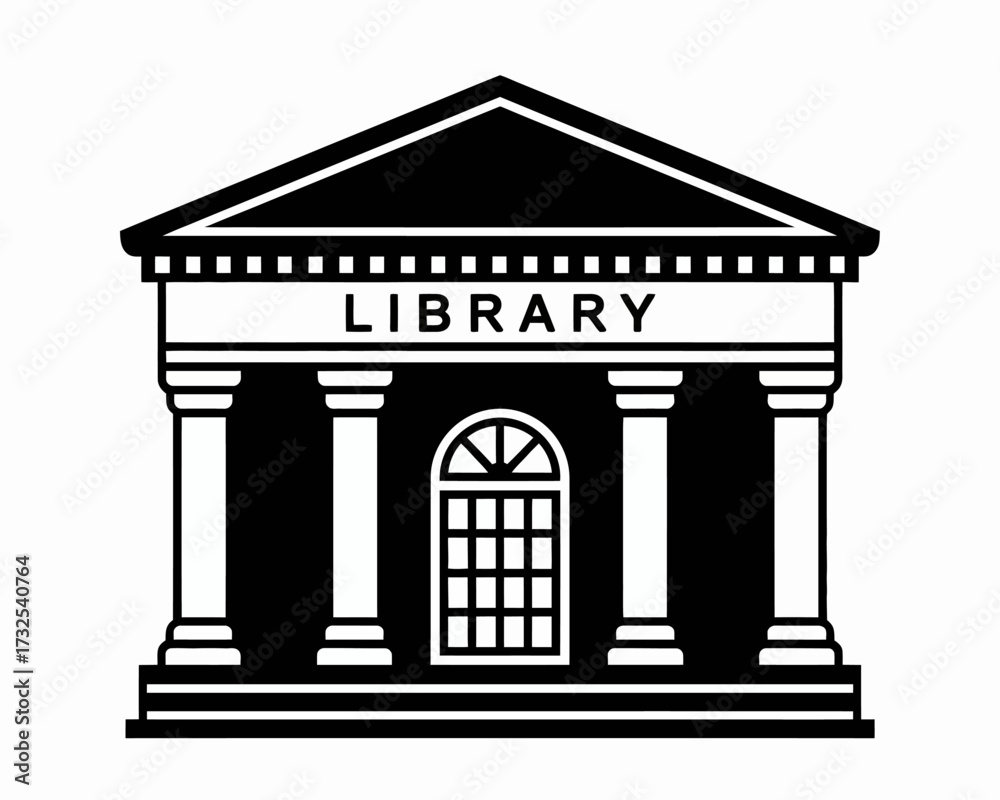 Fototapeta premium Classic Library Building Icon Illustration with Columns and Architectural Detail Providing a Timeless Symbol for Education and Knowledge