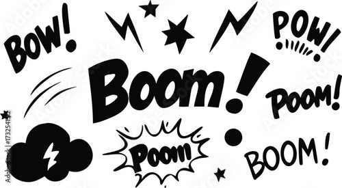 Set of comic speech bubbles and sound effects vector illustration in flat design isolated on white background