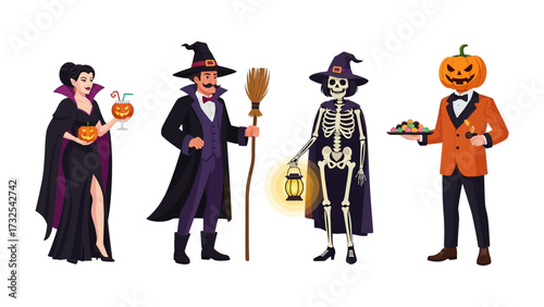 Spooky Halloween Characters : A collection of chilling characters stands ready to celebrate the spooky festival, each one ready with their own eerie appeal.&#x20;