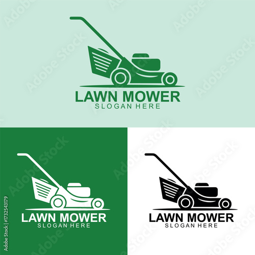 Lawn Mower Logo Vector Design | Grass Cutting Machine Icon | Yard Care Illustration