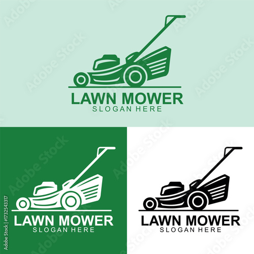 Lawn Mower Logo Vector Design | Grass Cutting Machine Icon | Yard Care Illustration