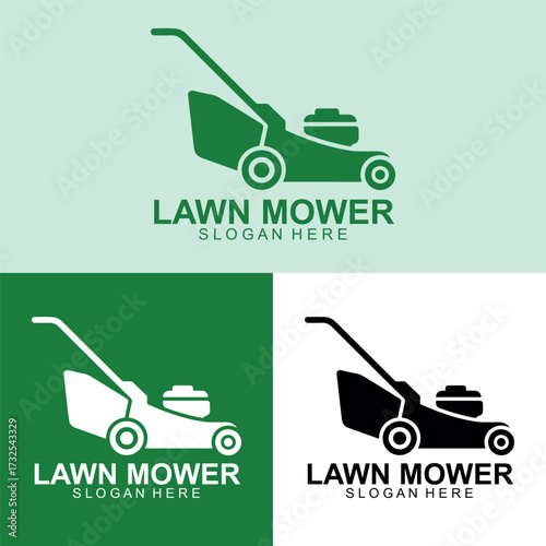 Lawn Mower Logo Vector Design | Grass Cutting Machine Icon | Yard Care Illustration