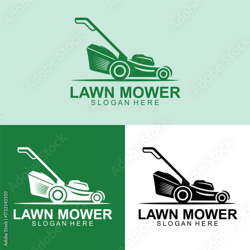Lawn Mower Logo Vector Design | Grass Cutting Machine Icon | Yard Care Illustration