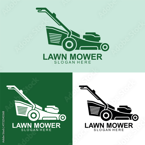 Lawn Mower Logo Vector Design | Grass Cutting Machine Icon | Yard Care Illustration