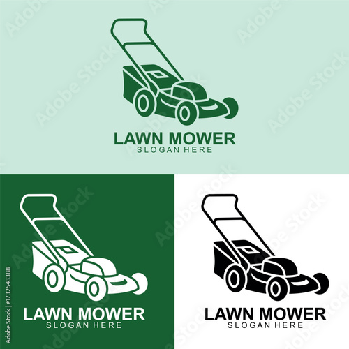 Lawn Mower Logo Vector Design | Grass Cutting Machine Icon | Yard Care Illustration