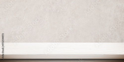 White wood table and brown wall background in kitchen, Wooden shelf, counter for food and product display in room background, Wood table top, desk surface banner, mockup, template