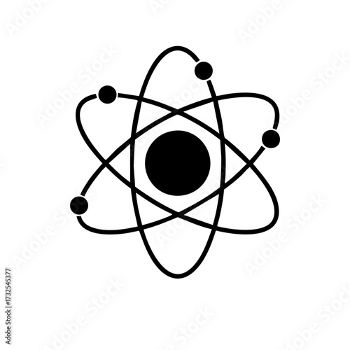 Simplified Black Atom Model Depicting Electrons Orbiting Nucleus