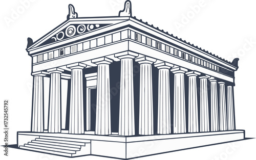 Ancient Greek Temple Line Art