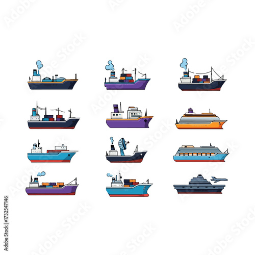 Diverse collection of various ships and vessels sailing on the water.