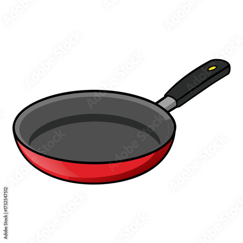Vibrant red frying pan ready for delicious meals, a symbol of home cooking, perfect for food blogs, recipes, and culinary projects, inviting and visually appealing