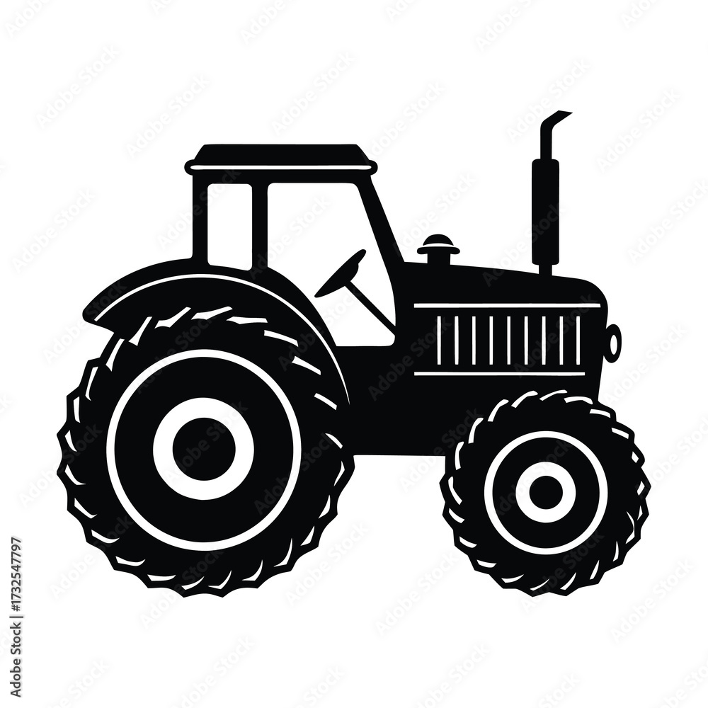 Obraz premium Black Tractor Silhouette Vector Icon.
