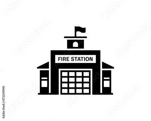 Fire Station Icon Symbol Black and White Vector Illustration Emergency Services First Responders Safety and Protection