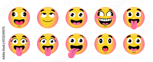 A collection of bright emoji faces showing joy, fun, and playful expressions, ideal for capturing emotions in chats, social media, or digital artwork.