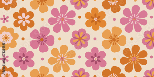 An intricate and stylish floral motif showcasing soft pastel colors of pink and orange flowers, ideal for creating a fresh and inviting visual appeal in any project.