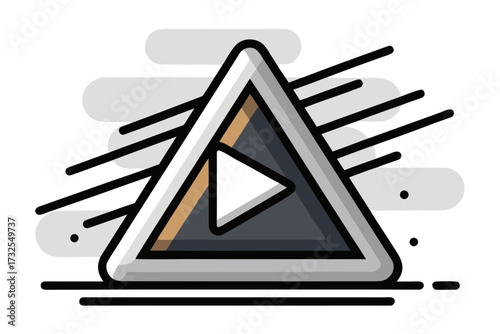 Google Play Triangle Icon Black Line Art Design