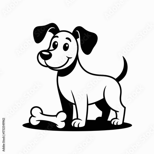 This cheerful cartoon dog stands proudly beside a bone, showcasing its playful nature and joyful spirit in a delightful and engaging manner that captures the essence of a pet.