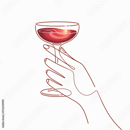 This image presents a minimalist outline of a hand elegantly holding a cocktail glass, symbolizing sophistication, leisure, and the essence of fine living.