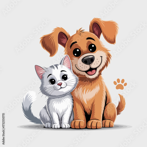 A delightful illustration showcasing a dog and a cat snuggling together, emphasizing their sweet friendship and the warmth they bring to each other's lives.