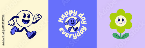 A charming representation of a character radiates joy and happiness, engaging viewers with its playful demeanor in an eye-catching logo design perfect for promotions.