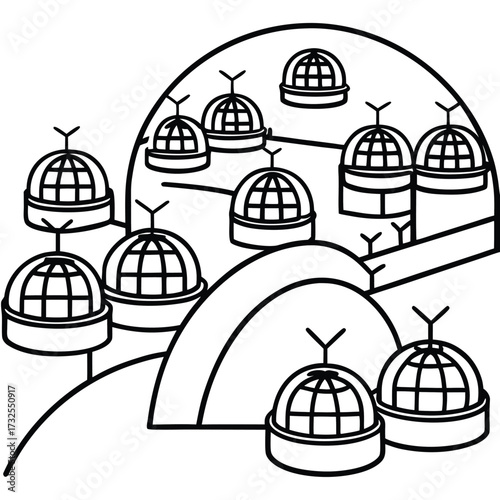 Vector illustration of a bird flying from a dome cage against the Jerusalem city sky near an old stone cathedral building