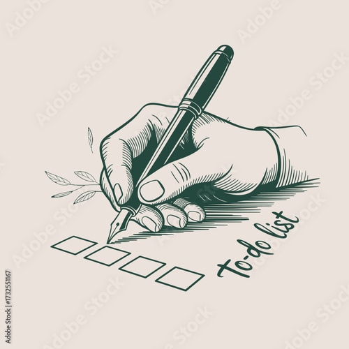 This visually striking artwork highlights a hand writing a to-do list, representing organization, productivity, and the importance of planning in daily life and personal growth.