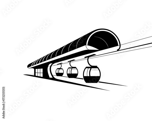 Modern Cable Car System Black and White Illustration for Transportation and Urban Design Projects Clean Lines and Sleek Design for Travel Industry