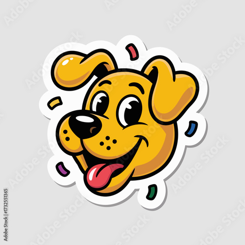 This lively cartoon dog face is filled with bright colors and a spirited expression, designed to evoke joy and festivity, perfect for children's illustrations or playful themes.