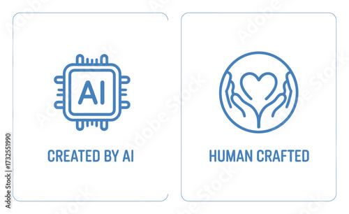 This image showcases a clean design contrasting AI technology with human artistry, highlighting the contrast of innovation with the warmth of human touch and creativity.