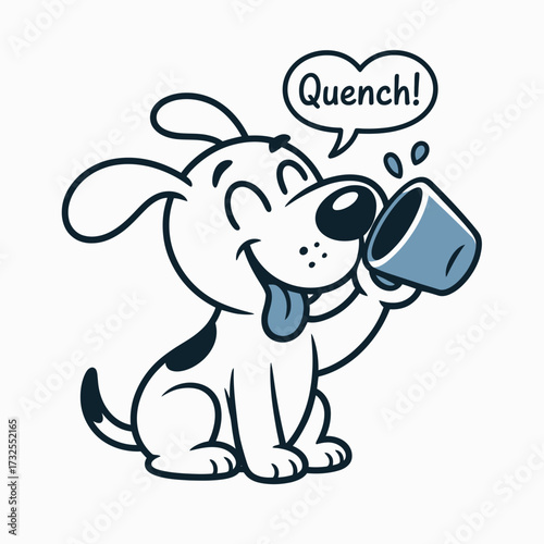 An adorable sitting dog cheerfully sipping from a blue cup, embodying cuteness and refreshment, making it an ideal image to represent joy and hydration for pet lovers.