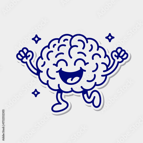A lively representation of a joyful brain, smiling broadly while surrounded by sparkling stars, encapsulating a sense of enthusiasm and creativity in a playful, cartoonish style.