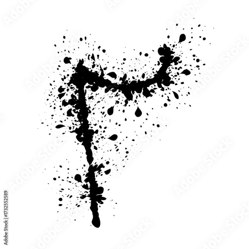 Hand drawn Arabic number 2 created with ink splash effect. Black artistic digit in grunge style with splattered texture. Vector illustration isolated on white background.