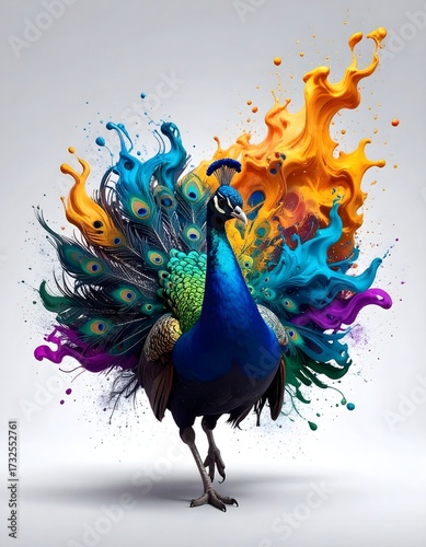 Vibrant Peacock Displaying Colorful Feathers with Artistic Background