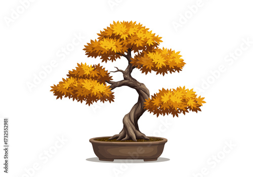Autumn Bonsai Tree in Brown Pot.