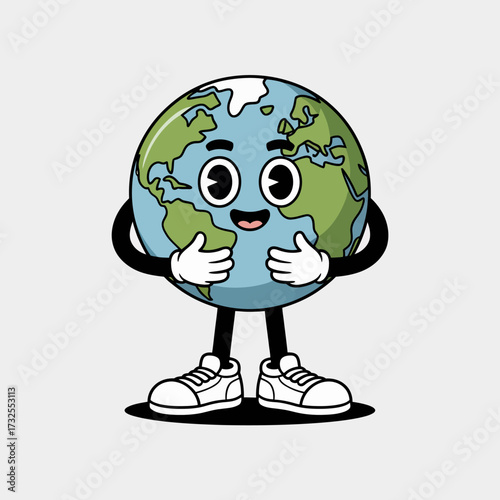 A cheerful cartoon character hugging the Earth globe, symbolizing love for the planet and the importance of environmental care in a fun and engaging manner for all ages.