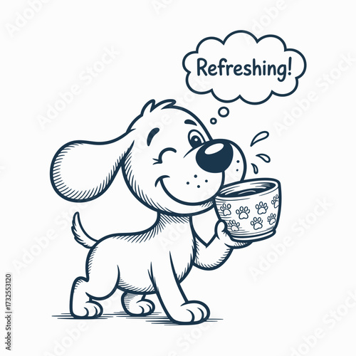 A cheerful dog winking while holding a cup, radiating joy and contentment, making it an inviting image for pet lovers celebrating their furry friends enjoying refreshing beverages.