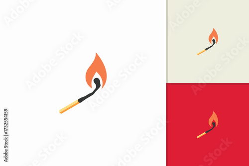 Burning matchstick logo vector with bright flame illustration, creative fire symbol design, energy heat icon, survival ignition branding, abstract spark identity concept