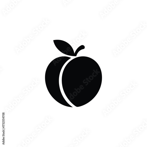 Simple black silhouette of a peach with a leaf