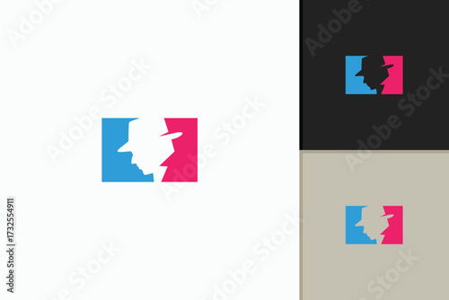 Detective silhouette logo design, secret agent emblem, spy branding identity, mystery investigator icon, modern minimal crime illustration for security, private investigation, thriller story.