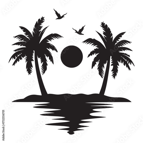 silhouette of a tropical island